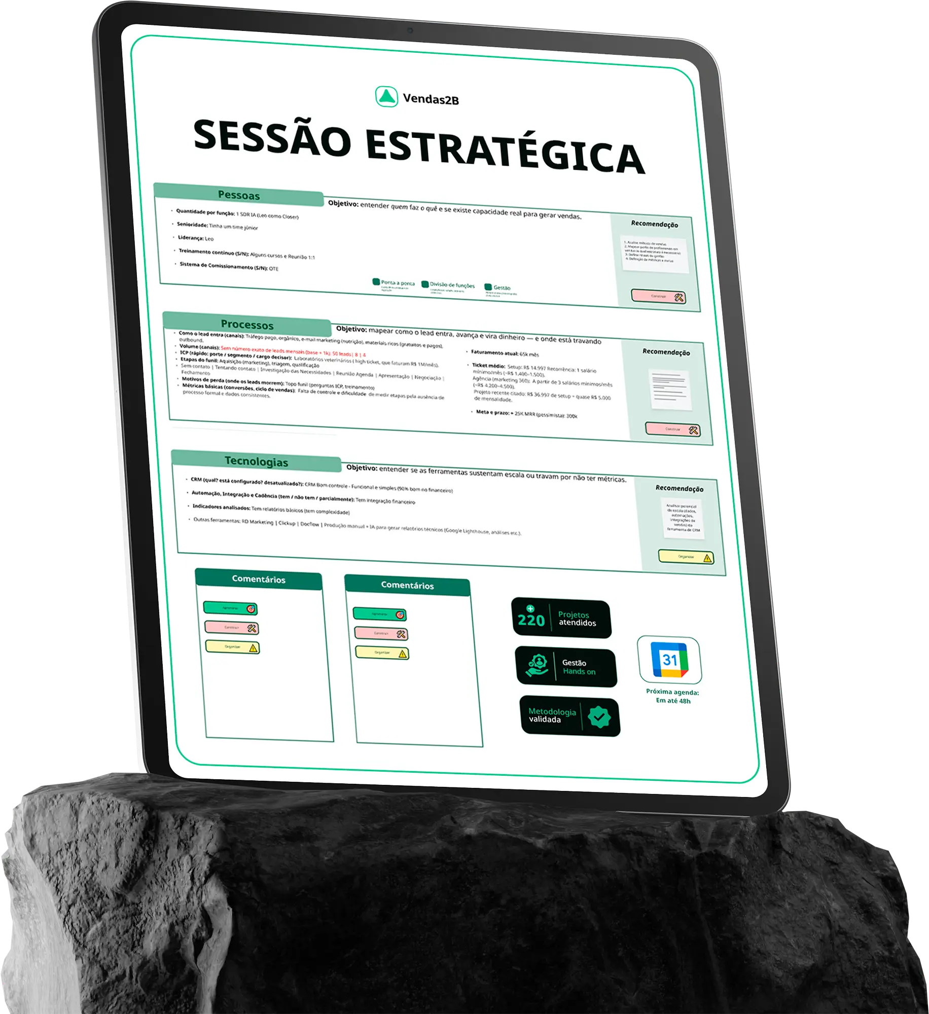 Formulário da Sessão Estratégica em um tablet
