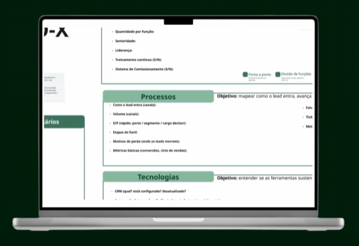 Diagnóstico de processos comerciais em um laptop